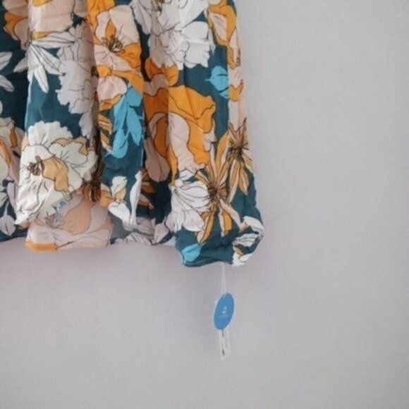 NWT Floral Print Bathing Suit Coverup Mini Dress Size XS Blue White Yellow - Picture 4 of 7